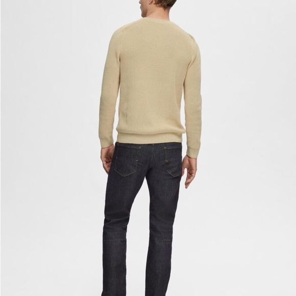 Selected Homme Ribbed Cream Organic Cotton Crewneck Pullover in size L - Picture 8 of 8